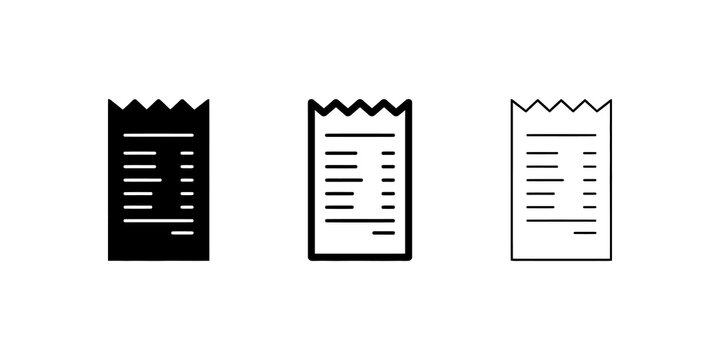 Paper receipt vector icons set representing business transaction slip.