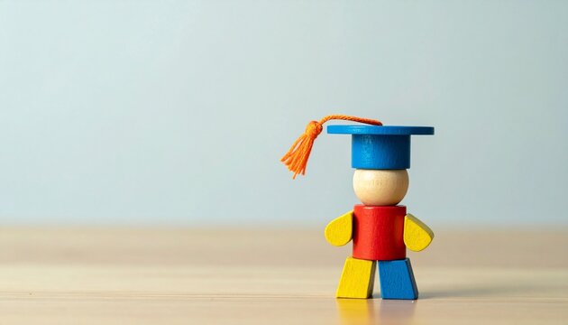 Colorful wooden figurine graduation cap education achievement