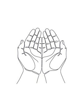 Minimalist line art illustration of open human hands cupped together with illustration minimalist offering
