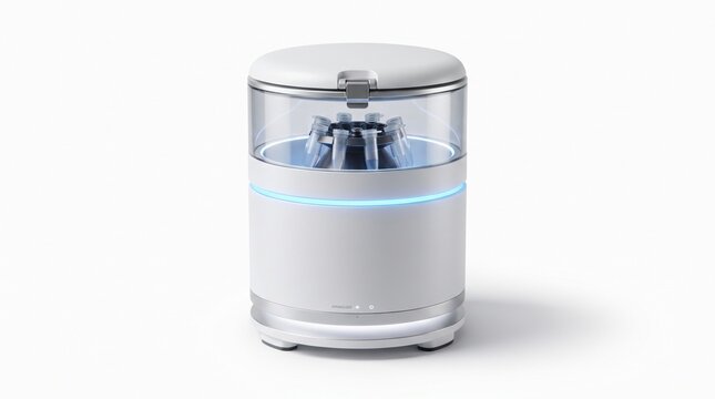 Futuristic laboratory centrifuge machine in operation. High-tech medical device spinning samples for research and diagnostics.