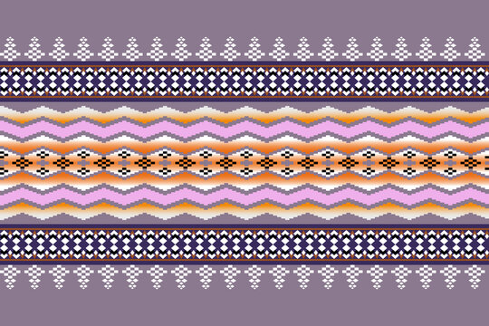 Pastel Purple and Orange Ethnic Zigzag Border Pattern, Southwestern Folk Woven Fabric Texture