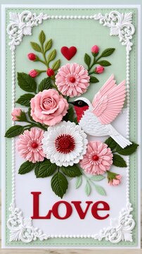 Romantic love bird floral greeting card design