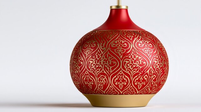 Red and gold Islamic pattern ornament on white background