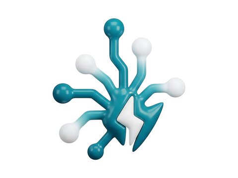A 3d digital circuit hub icon with integrated lightning bolt and wrenches