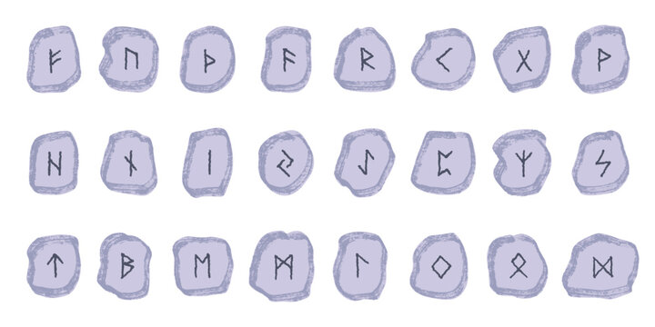 Set of hand drawn viking runes Rune stones with ancient norse alphabet characters engraved on them Scandinavian futhark germanic celtic Single element for design, print, web, decor