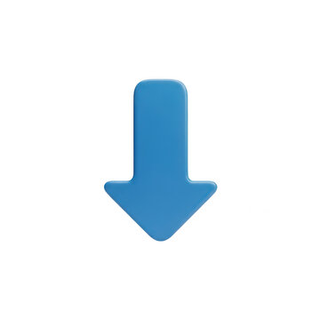 Blue down arrow icon isolated on white background for web design and digital interface