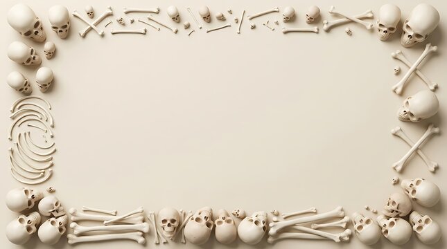 Halloween skeleton bones and skulls border frame