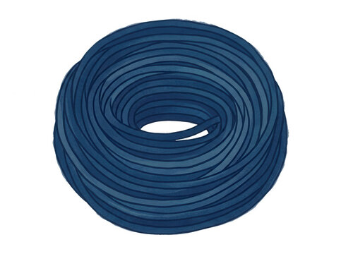Une illustration vectorielle d'une bobine de corde bleue enroul&eacute;e en cercle, pr&eacute;sent&eacute;e sur un fond blanc pur, id&eacute;ale pour des projets de bricolage, de construction, de navigation ou de design