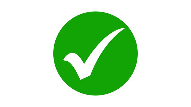 Animated white check mark icon in green circle. Isolated on a white background. 4k motion video animation
