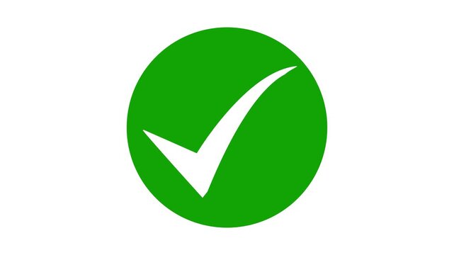 Animated white check mark icon in green circle. Isolated on a white background. 4k motion video animation