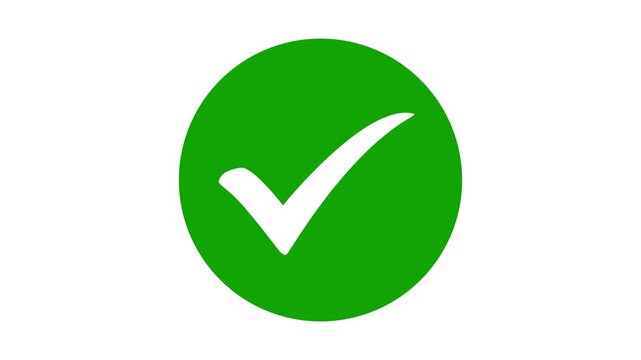 Animated white check mark icon in green circle. Isolated on a white background. 4k motion video animation