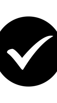 Animated white check mark icon in black circle. Isolated on a white background. Check mark icon animation , right mark icon. check box, tick box, green checkmark. 4k
