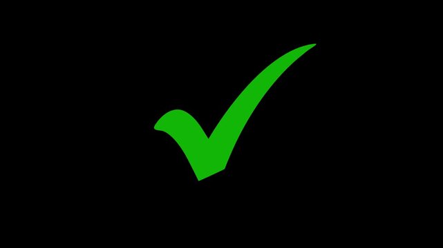 Correct sign and approval symbol animation on white background. animated checkmark for success. Green check mark on transparent background. Check mark symbol. approved tick mark icon, Check mark icon 