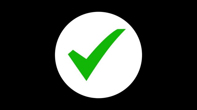 Green check mark on transparent background. Check mark symbol. Check mark icon animation , right mark icon. check box, tick box, green checkmark.  approved tick mark icon, 4k animation videos