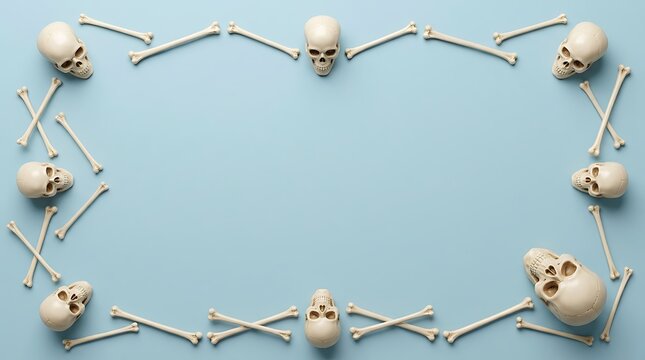 skulls and bones arranged in a circle on a blue background