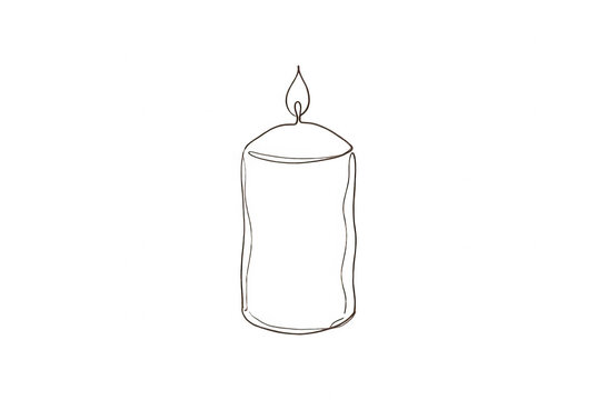 Desenho minimalista de uma vela acesa com tra&ccedil;os finos e contorno simples, isolado em fundo branco, capturando a ess&ecirc;ncia da luz e tranquilidade em um estilo de arte linear elegante e decorativo.