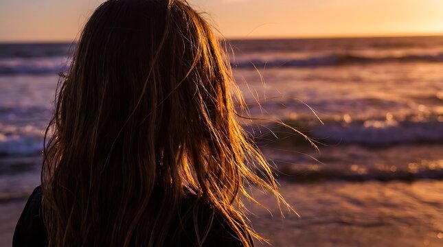 Woman looking at ocean during sunset