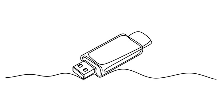 Usb flash drive drawn with a single continuous black line art