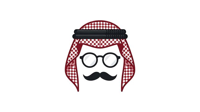 Arabic man symbol, traditional keffiyeh headscarf with round glasses and mustache icon illustration