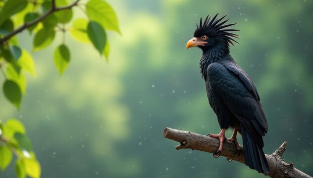 Crested caracara perched majestically on branch, sharp gaze , feathered, eye