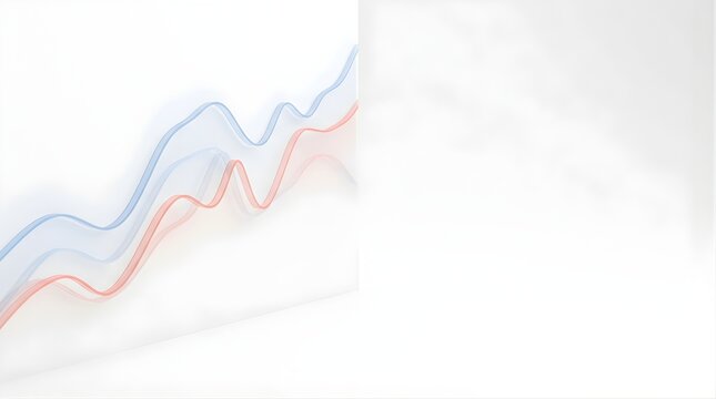 Abstract finance chart with rising blue and red waves on white background