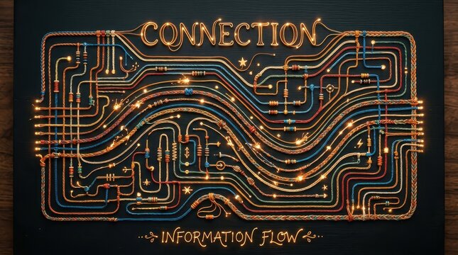 Abstract digital network of glowing wires forming intricate pathways, symbolizing connection and information flow
