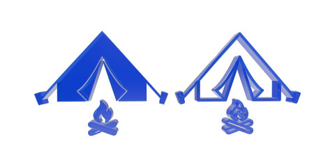 Blue camping tent and campfire cookie cutter as transparent cutout © MD