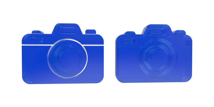 Blue camera shaped cookie cutter with photography,, background on transparent background