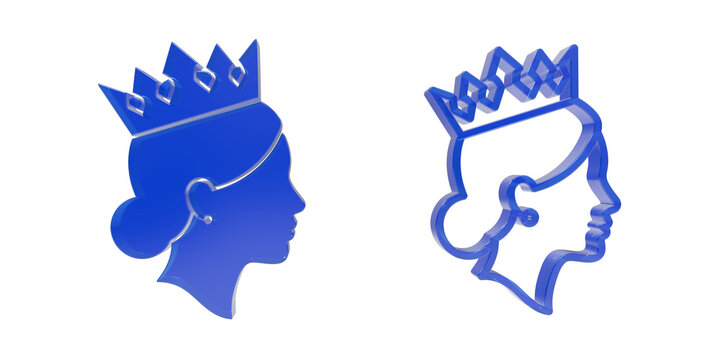 Blue queen silhouette profile with crown icon as PNG element