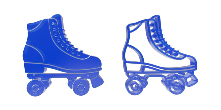 Blue quad roller skate boot with wheels icon as PNG cutout