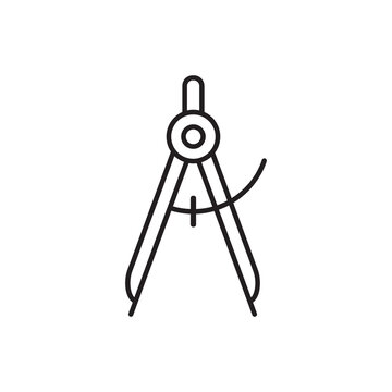Minimalist line art icon of a wing divider compass used for measuring and scoring leather.