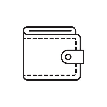 Minimalist line art icon of a bifold leather wallet with a snap closure.