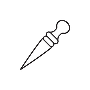 Minimalist line art icon of a wooden slicker burnisher for polishing finished leather edges. 