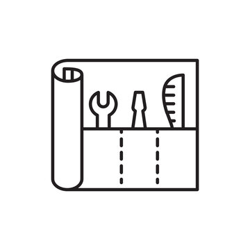 Minimalist line art icon of a pouch roll filled with leather crafting hand tools.