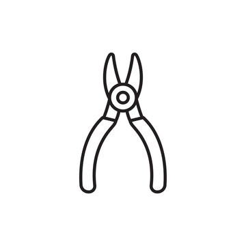 Minimalist line art icon of heavy-duty pliers for gripping, pulling, or cutting wire in leatherwork. 