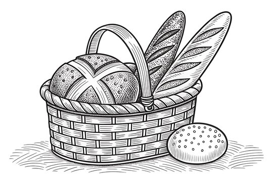Basket with bread loaf and butter next to it