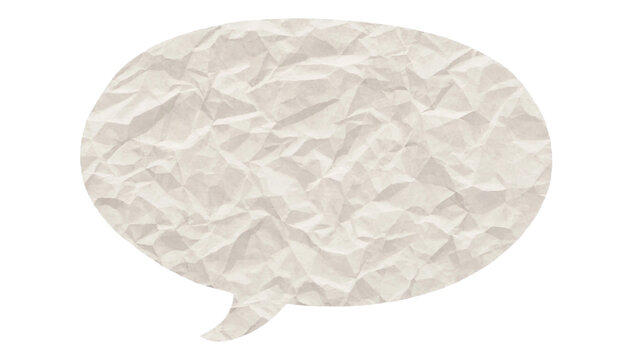Crumpled paper speech bubble cutout with texture isolated on white background for design and messaging
