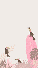 Pink toucan and leaves iPhone wallpaper, high resolution tropical botanical and bird border frame background © Rawpixel.com