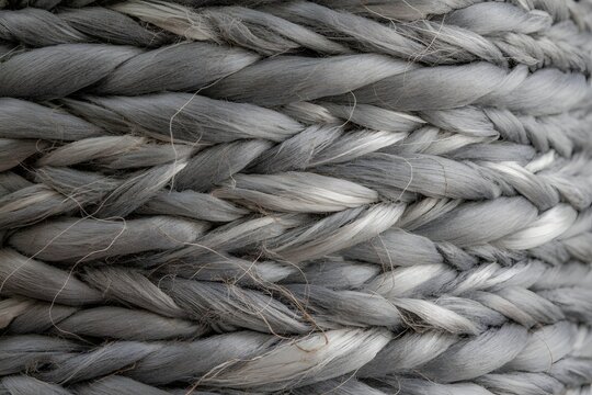 Natural Gray Woven Fiber Texture Background with Detailed Braided Rope Pattern