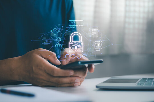 Cybersecurity and Mobile Data Protection, Hacking Alert, Password Safety, and Digital Privacy Concept. Secure login, security, mobile encryption, identity theft, online fraud prevention, cybercrime.
