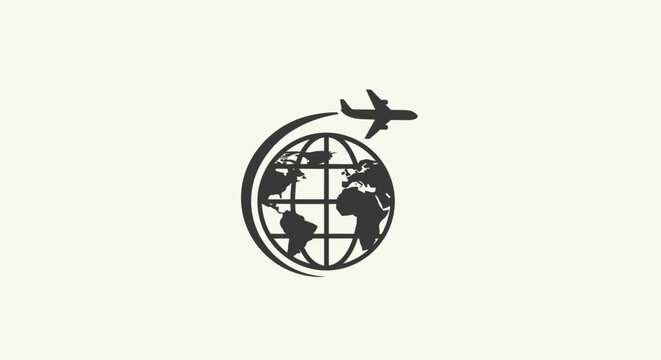 Black globe with airplane silhouette vector illustration design with airplane symbolizing travel