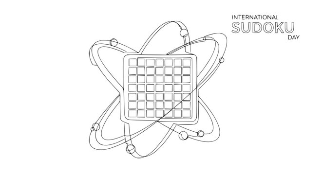International Sudoku Day atomic structure illustration, isolated on white
