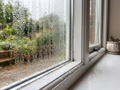 Condensation and Water Droplets on Interior Window Glass