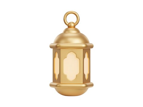 A beautiful golden ramadan lantern isolated on a clean white background