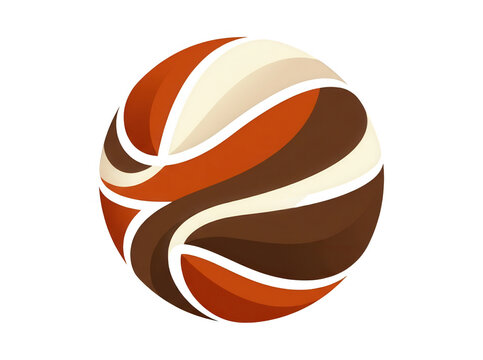 Abstraktes rundes Designelement mit flie&szlig;enden, geschwungenen Linien in warmen Erdt&ouml;nen wie Braun, Orange und Creme auf einem sauberen wei&szlig;en Hintergrund f&uuml;r moderne grafische Anwendungen.