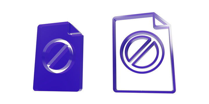 Purple file document icon with prohibition sign and restriction symbol as cut out PNG