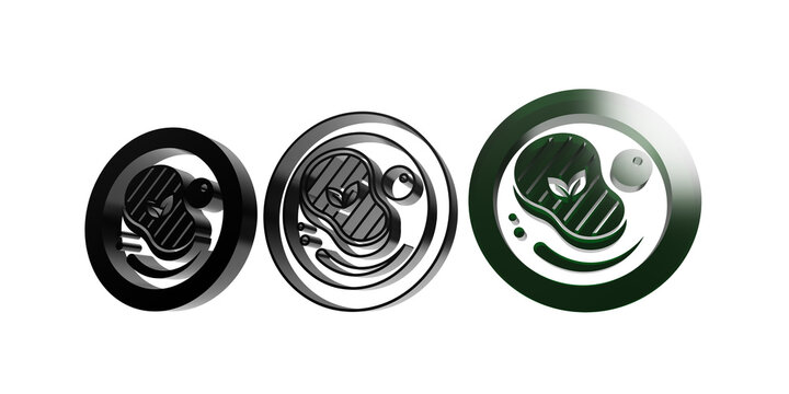 Grill steak icon graphic symbol with circular badge and leaf element as PNG cutout