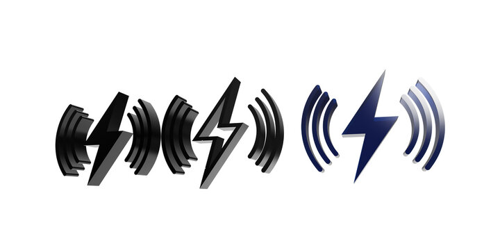 Lightning bolt with signal waves energy symbol graphic design as PNG cutout