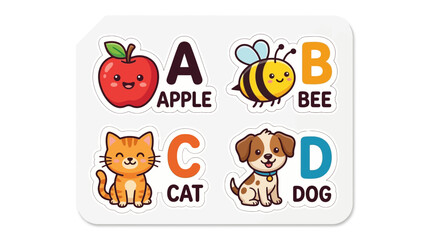 Fototapeta premium Educational Alphabet Learning Set Featuring Cute Animal and Fruit Illustrations for Kids Early Childhood Development and Classroom Literacy Practice