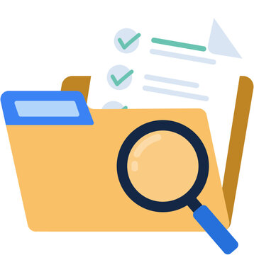 Digital File Search and Document Organization Concept with Yellow Folder and Magnifying Glass